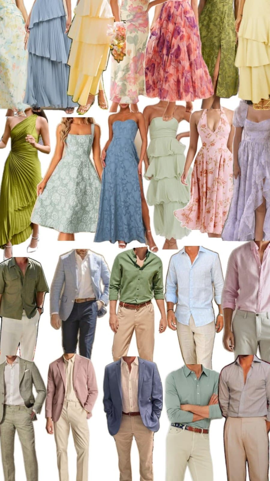Referencias de vestidos en tonos tierra y verdes apagados