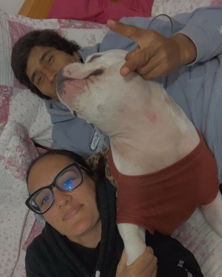 Paula y Juan Diego jugando con uno de los perros